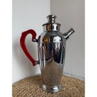 Antique vintage Art Deco Chrome Cocktail Pitcher With Red Bakelite Handle 