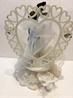 Vintage Wedding Cake Topper Bride Groom Heart Arch Pink Roses Lace