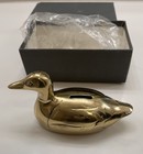 Vintage Brass Duck Figurine Coin Bank Polished Nib Box Has Wear From Storage