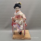 Vintage Japanese Geisha Dolls Figurines W  Traditional Kimono Wood Base Set Of 3