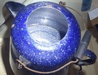 Vintage Xl Blue Speckled Enamelware Cowboy Coffee Pot Huge Campfire Boiler