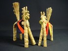 Straw Horse Japanese Folk Toy Stealth Votive Charm Pair Mid Century W  Box