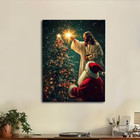 Vintage Christmas Canvas Wall Art Jesus   Santa Claus W  Christmas Tree Holiday