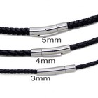 3 4 5mm Mens Chain Genuine Black Braided Leather Cord Stainless Steel Necklace