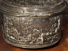 Antique Vintage Ornate Embossed Oval Silver Trinket Jewelry Box Casket Footed