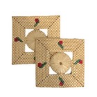 2 Square Scandinavian Style Cherry Rose Wicker Pendant Trivet Mcm Retro