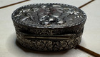 Vintage Silver Plated Putti Cherubs Pill Box Oval Trinket Case Gilt Interior