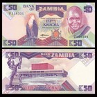 Lot 5 Pcs  Zambia 50 Kwacha  Nd 1986-1988  P-28  Unc