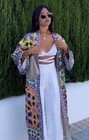Nwt Zara Kimono Dress Satin Mod Robe Vibrant Geometric Print Bloggers Fav Xs S