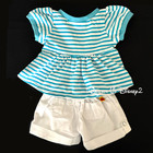 Build-a-bear Turquoise Striped Tunic Top  White Shorts Gems Teddy Clothes Outfit