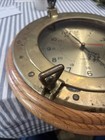 Vintage 1980s 13    Round Quartz Nautical Porthole Hanging Clock  Wood Brass