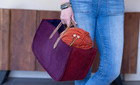 Wool Knitting Project Bag Leather Handle Yarn Storage Crochet Tote