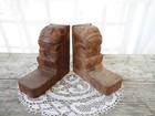 Vtg Mcm Polynesian Wood Carved Mayan Bookends 6x6x3