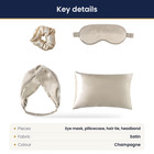 Champagne Satin Sleep 4 Piece Eye Mask Pillowcase Scrunchie Headband Hair Tie