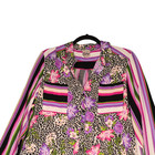 Como Vintage Blouse Womens Xl Pink Floral Animal Print Big Cat Cheetah Pockets