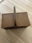 Vintage Wood Accordion Style Sewing Box 3 Tier Fold Out Chest Mid Century Modern