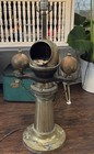 Vintage Brass Wood Nautical Ship Lamp W  Binnacle Compass 26    Works Patina