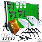 Photo Studio Photography Kit W 3 Light Bulb Lighting Muslin 3 Backdrop Stand Set