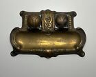 Antique Bronze Double Inkwell  brass    Glass Ink Pot  Desk Set
