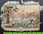 Antique 1885 Seasons Greetings Girl Sled Dog Fold Out Calendar  some Wear 