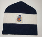 Vintage Miller Lite Beer Blue White Stripe Front Back Logo Patch Beanie Hat Os