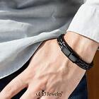 555jewelry Stainless Steel Magnetic Clasp Woven Brown   Black Leather Bracelet