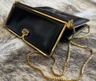 Rare Vintage Gucci Bag 1970 80s Structured Gold Frame Gg Chain Bag Black Leather