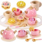  Kids Wooden Tea Party Set For Little Girls Toddler Pretend Play Food Pink