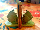 Rare Antique  french   Art Deco Bronze Gold Fish Bookends W  Green Marble Bases