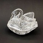 Vintage Clear Cut Glass Swan Trinket Dish With Lid Ring Jewelry 