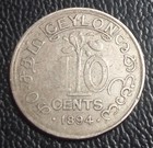 1  X  1894  - Ceylon - 10 Cent -  800  Silver - Queen Victoria