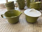 Vintage Mcm Allied Chemical Green Coffee Cups Sugar Creamer Scoop