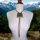 60s Vintage Picture Jasper Slab Bolo Tie Warm Earth Tones Braided Leather Cord 