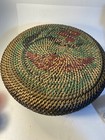 Antique Wicker Hand Painted Sewing Basket With Lid 10   