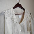 Vintage 70s Gunne Sax Victorian Blouse Cream Lace Cotton Voile Boho Hippie Small