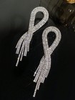 Silver Rhinestone Bowknot Tassel Dangle Earrings One Size