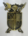 Vintage Cast Metal Medieval Knight Coat Of Arms Shield Wall Plaque Brass Color