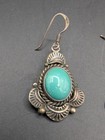 Vintage Navajo Sterling Silver Turquoise Dangle Earrings Signed Dh Sterling