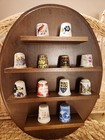 Wooden Thimble Miniature Display For Wall With 12 Thimbles 11 5x8 