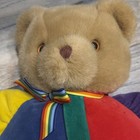 Vintage Eden Primary Colors Velour Teddy Bear W  Rainbow Bow 13    Plush Toy