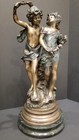 Antique Auguste Moreau Bronze   Marble Statue Young Lovers Authentic Signed 23in