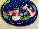 Vintage Miniature Jeweled Sequin Felt Christmas Tree Skirt Snowmen - 14  Bucilla