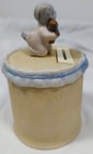 Vintage 1992 Kitty Cucumber Porcelain Coin Bank Schmid Cat Basket Teddy Bear