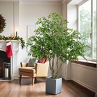 7ft Artificial Banyan Tree Realistic Silk Leaves Natural Trunk Home Office Decor