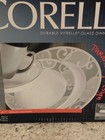 New Corelle 16 Pc Vive Ribbons   Swirls Glass Dinnerware Set 1091086 Nib