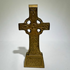 Vintage Irish Celtic 7  Cast Brass Cross Standing Paperweight Figurine Ireland