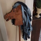 Wooden Stick Hobby Horse Head With Blue black Yarn Mane  Ages 3-7 Years
