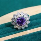 925 Sterling Silver Cz Amethyst Ring Earrings Pendant Necklace Flower Set