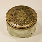 Vintage Art Deco Glass Dresser Jar Brass Lid Vanity Powder Trinket 1930s