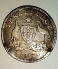 1917 Australian 3 Pence Coin King George V 92 5  Silver Melbourne Mint Free Ship